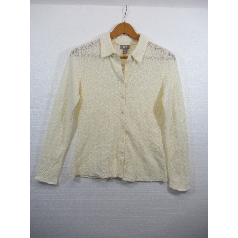 NEW J Jill Lace Blouse Women Small Stretch Long Sleeve Semi-Sheer